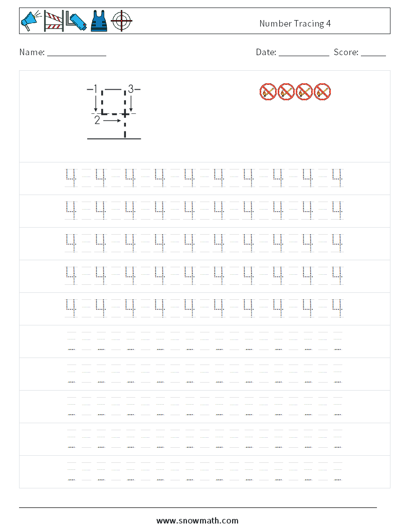 Number Tracing 4 Math Worksheets 15