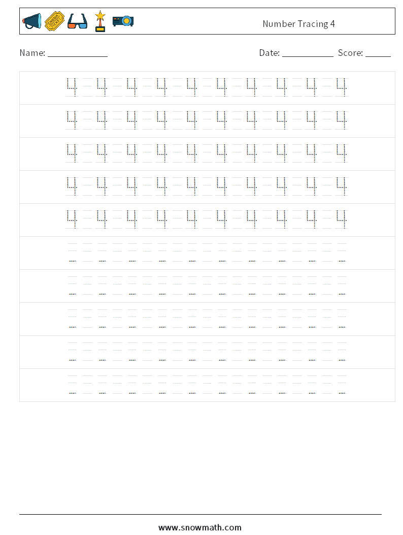 Number Tracing 4 Math Worksheets 16