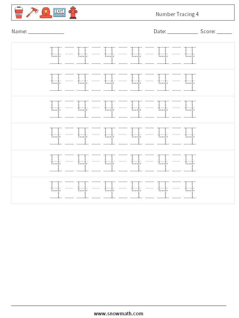 Number Tracing 4 Math Worksheets 18