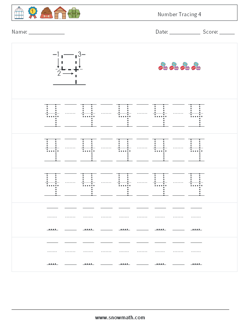 Number Tracing 4 Math Worksheets 23