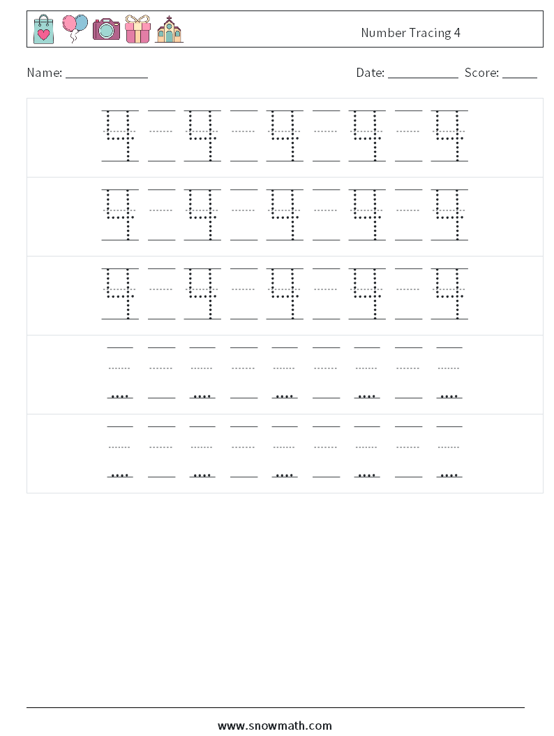 Number Tracing 4 Math Worksheets 24