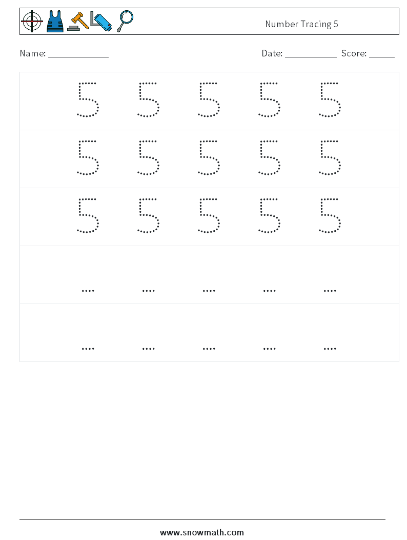 Number Tracing 5 Math Worksheets 12