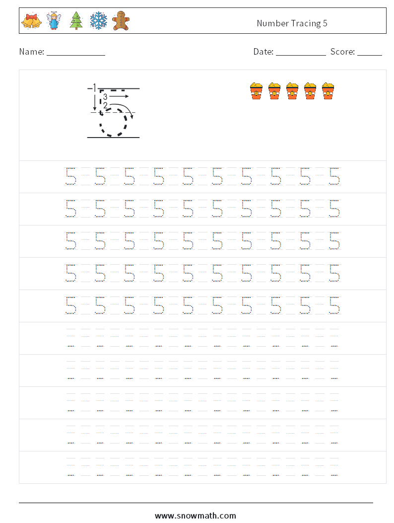 Number Tracing 5 Math Worksheets 15