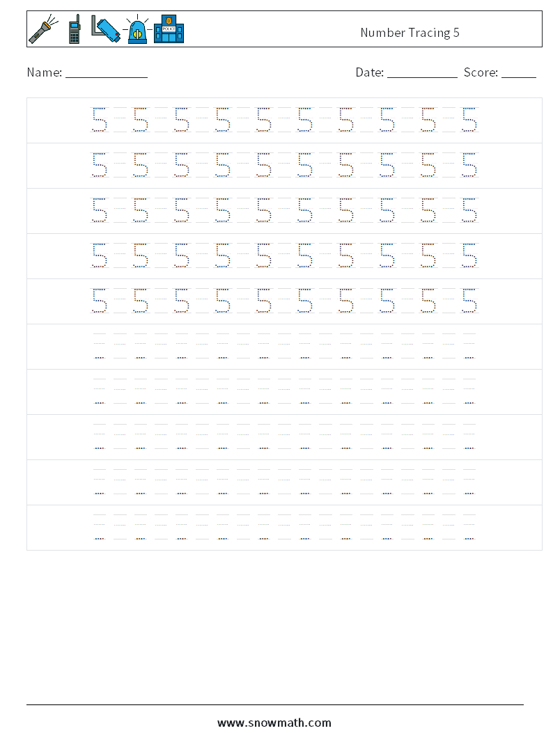 Number Tracing 5 Math Worksheets 16