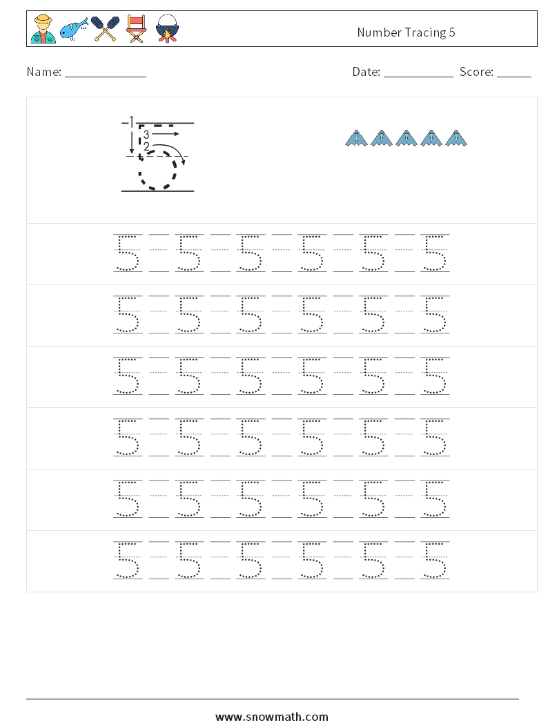 Number Tracing 5 Math Worksheets 17
