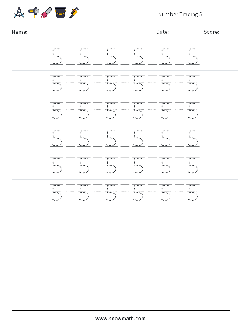 Number Tracing 5 Math Worksheets 18
