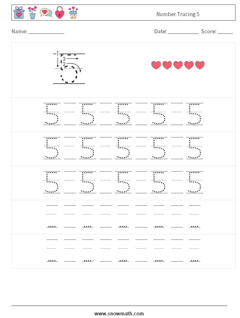 Number Tracing 5 Math Worksheets 23