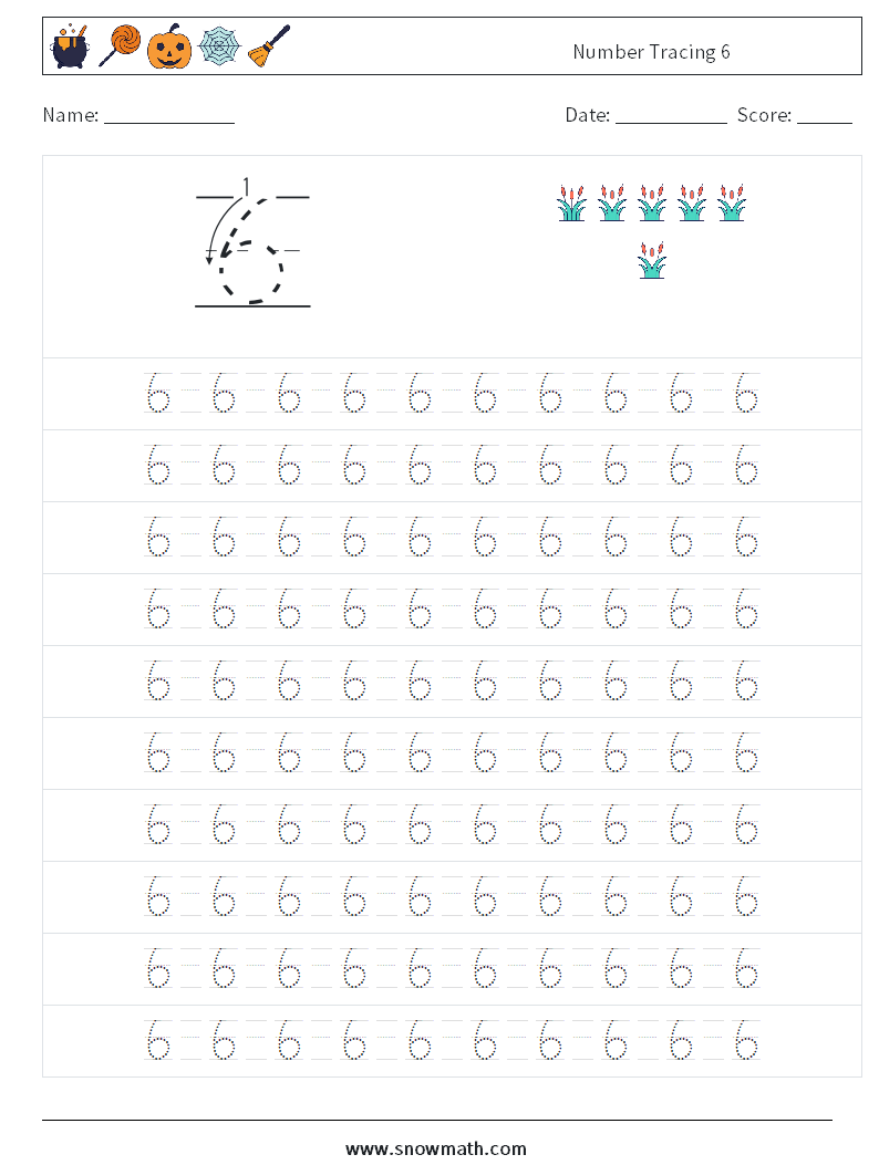 Number Tracing 6 Math Worksheets 13