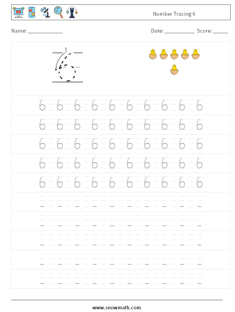 Number Tracing 6 Math Worksheets 15