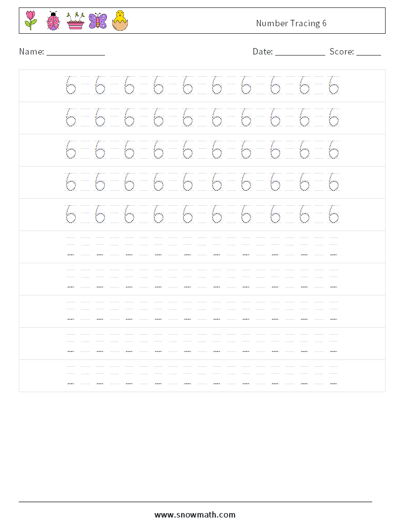 Number Tracing 6 Math Worksheets 16