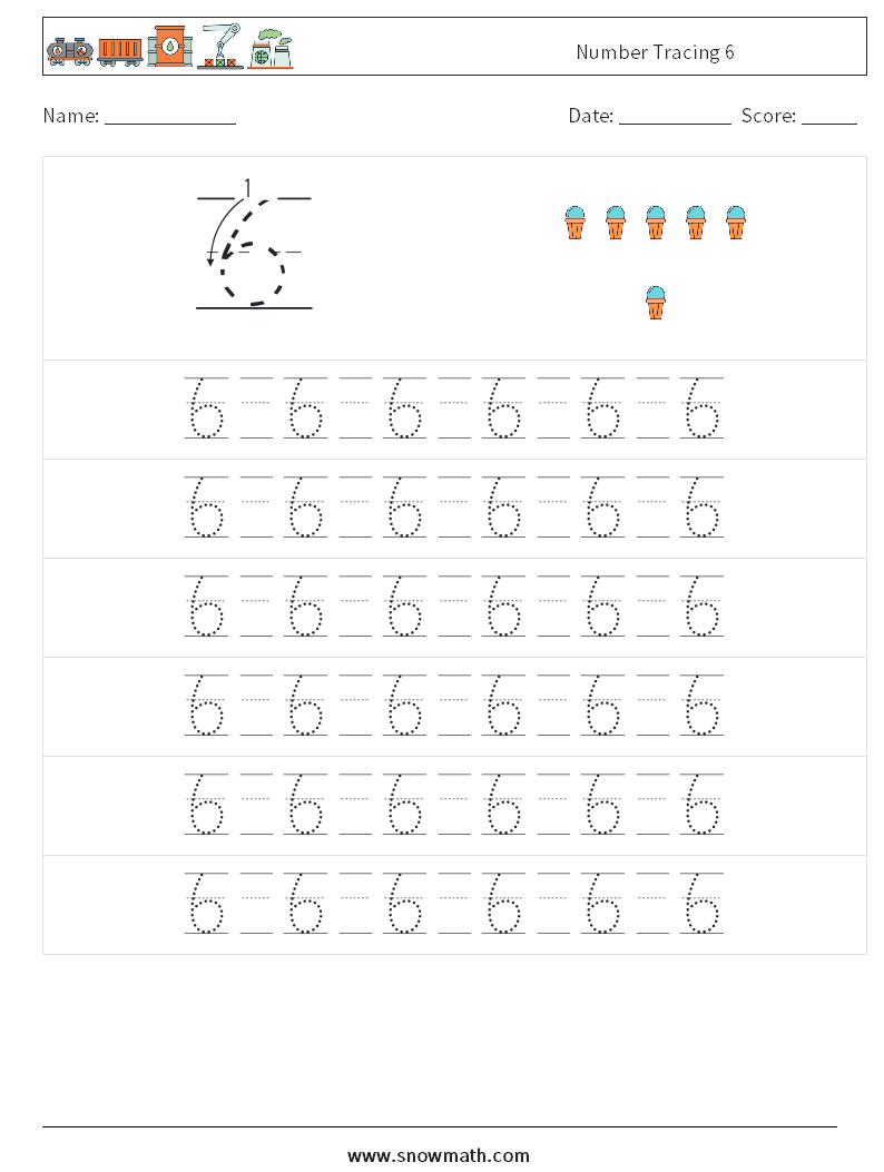 Number Tracing 6 Math Worksheets 17