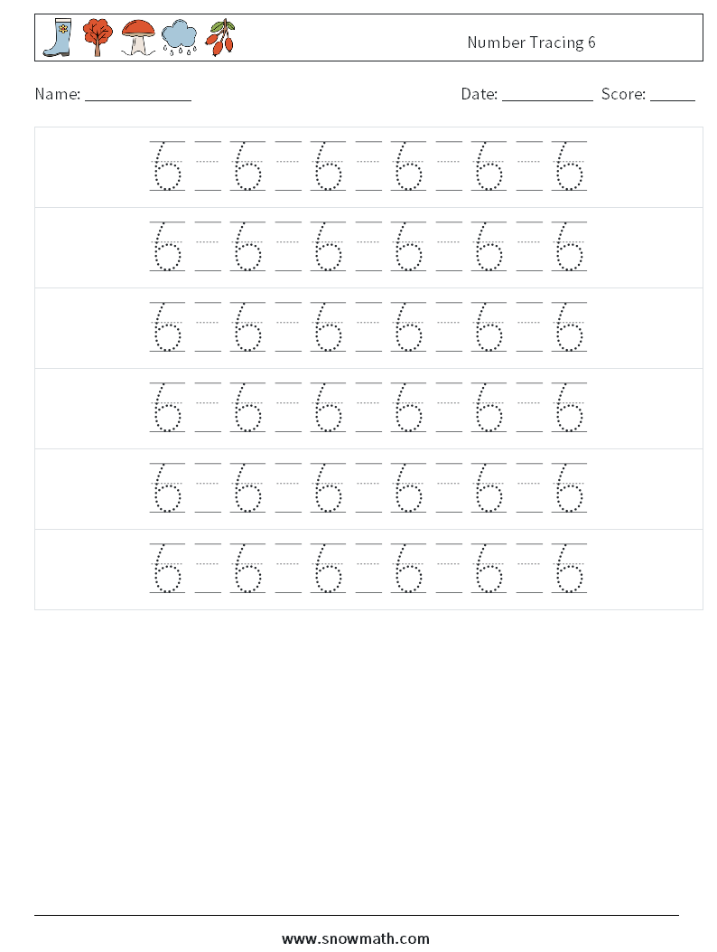 Number Tracing 6 Math Worksheets 18