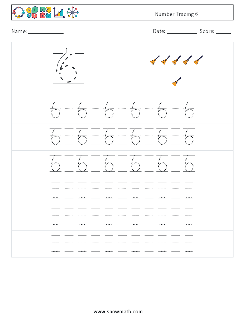 Number Tracing 6 Math Worksheets 19