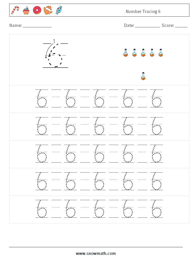 Number Tracing 6 Math Worksheets 21