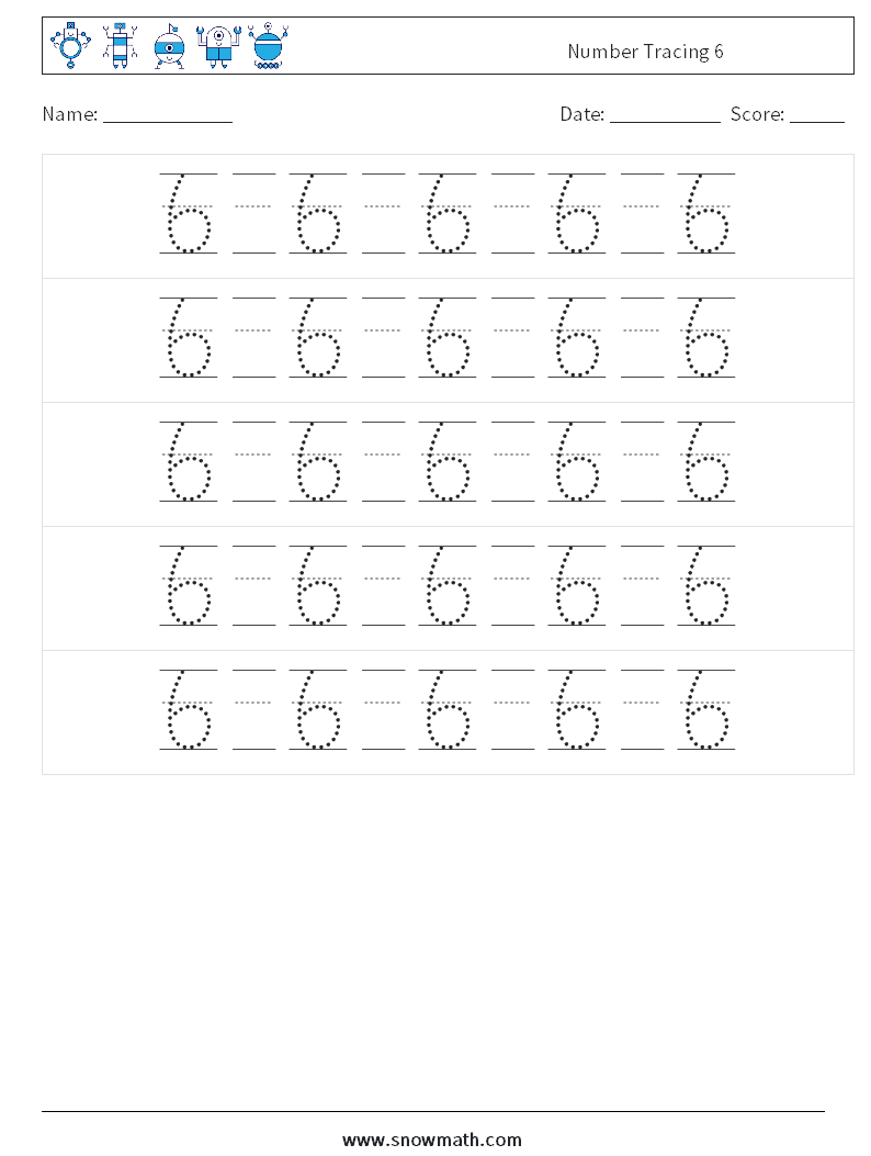 Number Tracing 6 Math Worksheets 22