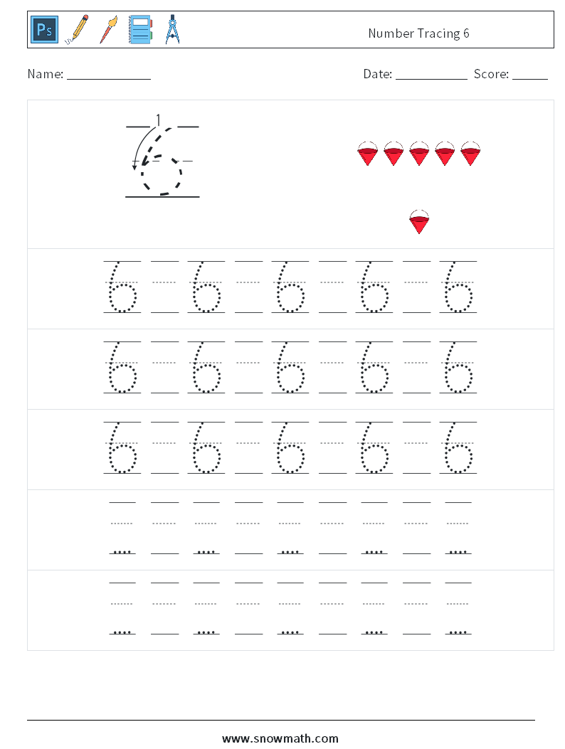 Number Tracing 6 Math Worksheets 23