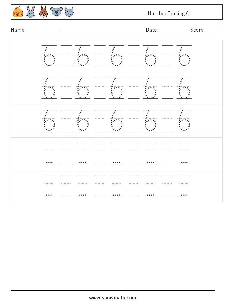 Number Tracing 6 Math Worksheets 24