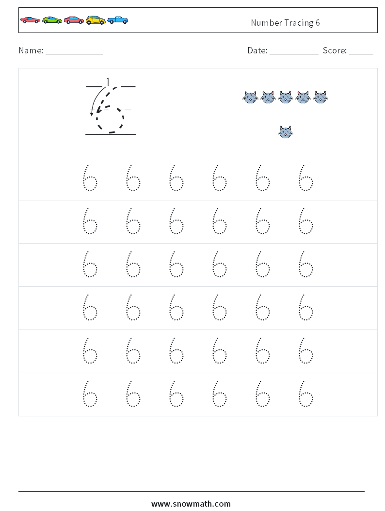 Number Tracing 6 Math Worksheets 5