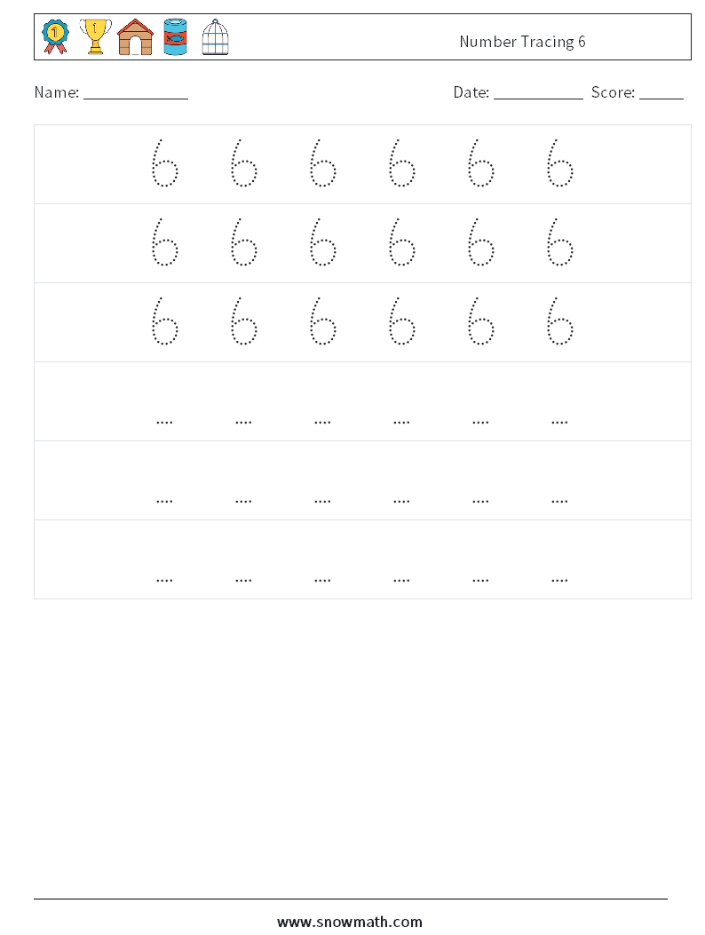 Number Tracing 6 Math Worksheets 8