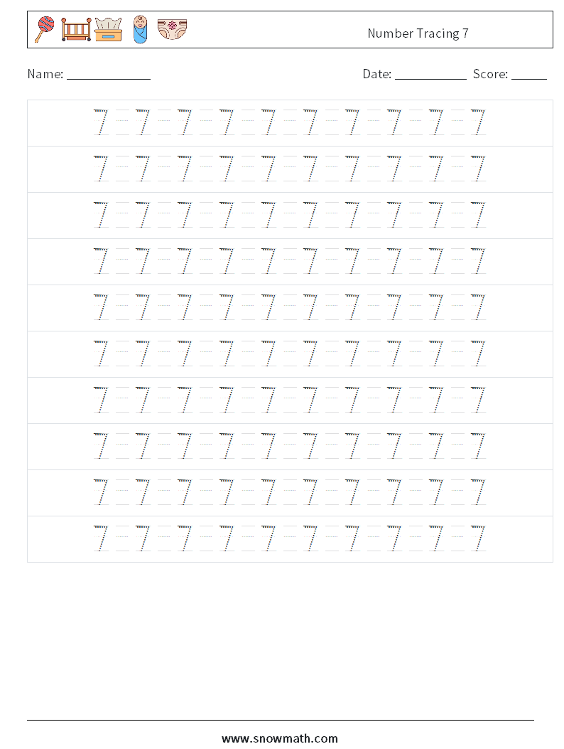 Number Tracing 7 Math Worksheets 14