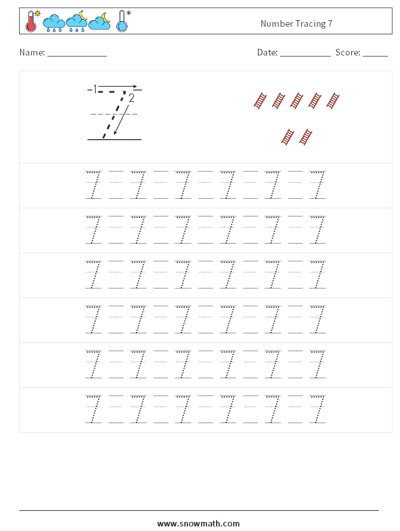 Number Tracing 7 Math Worksheets 17