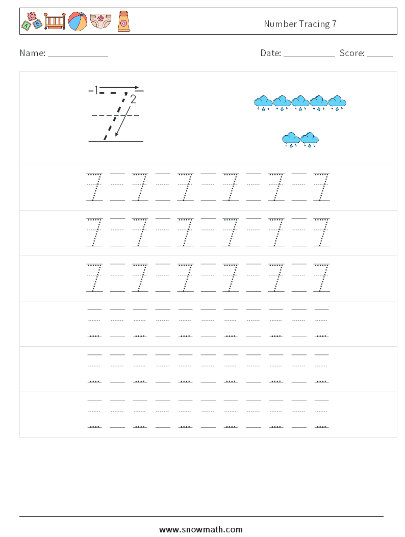 Number Tracing 7 Math Worksheets 19