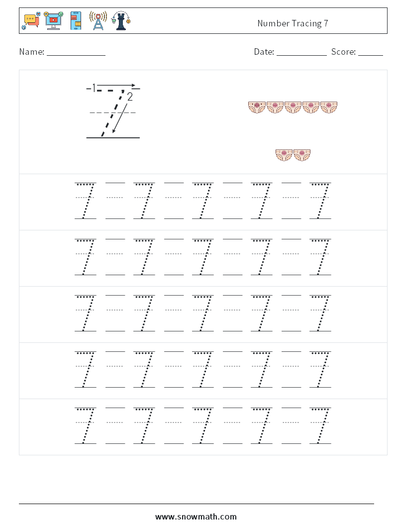 Number Tracing 7 Math Worksheets 21