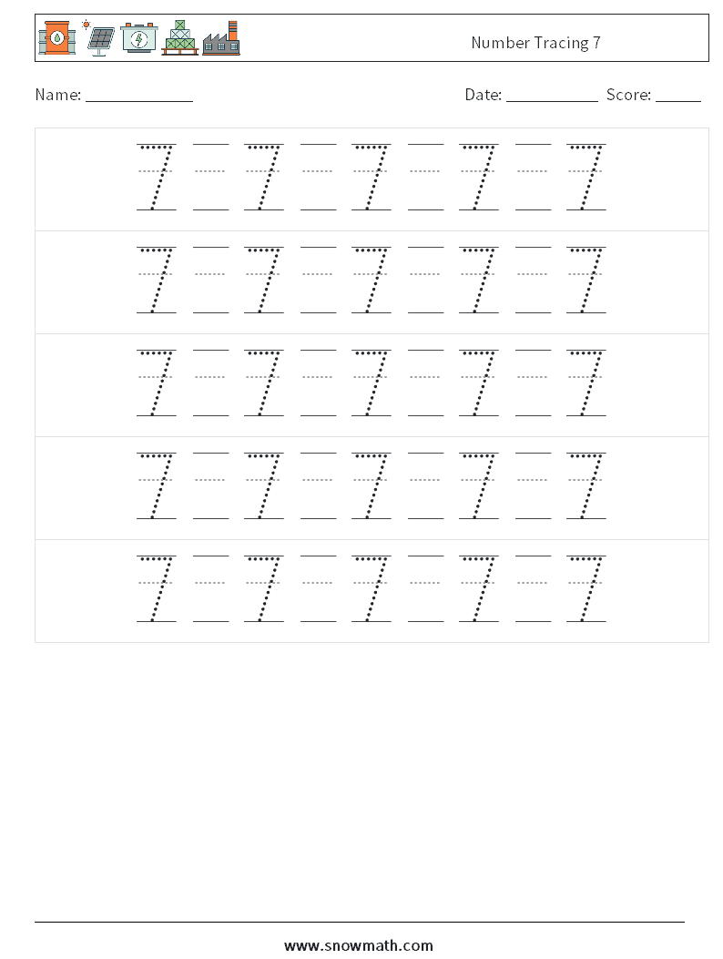 Number Tracing 7 Math Worksheets 22