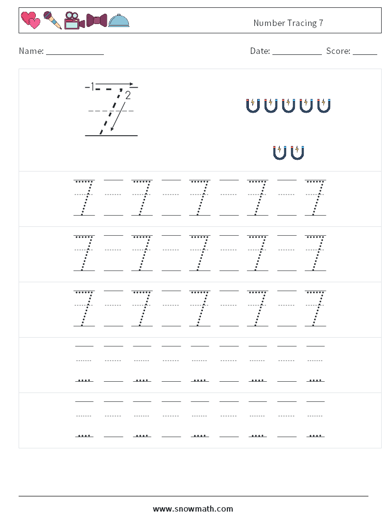 Number Tracing 7 Math Worksheets 23