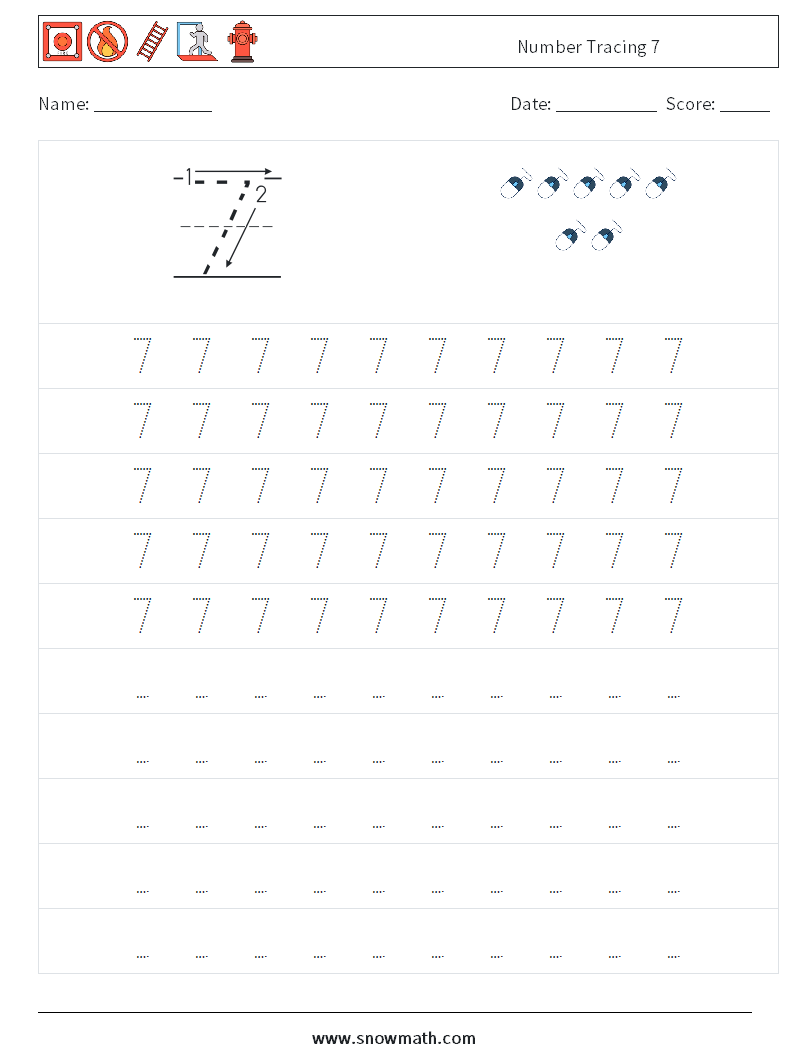 Number Tracing 7 Math Worksheets 3