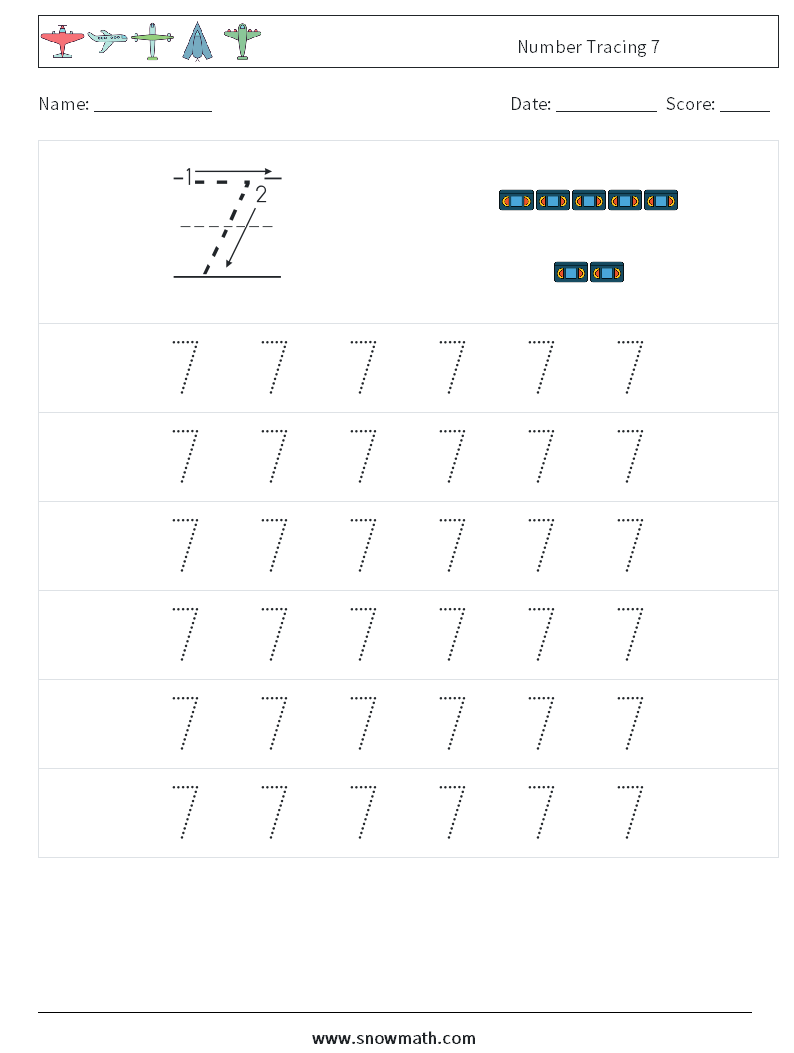 Number Tracing 7 Math Worksheets 5