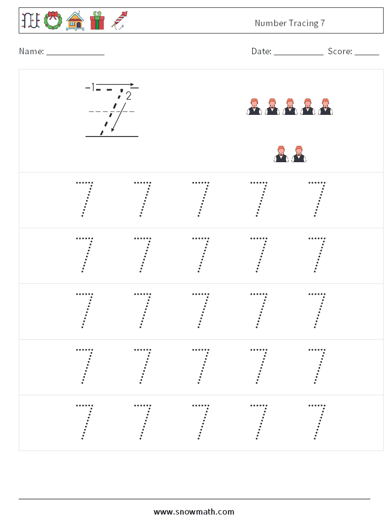 Number Tracing 7 Math Worksheets 9