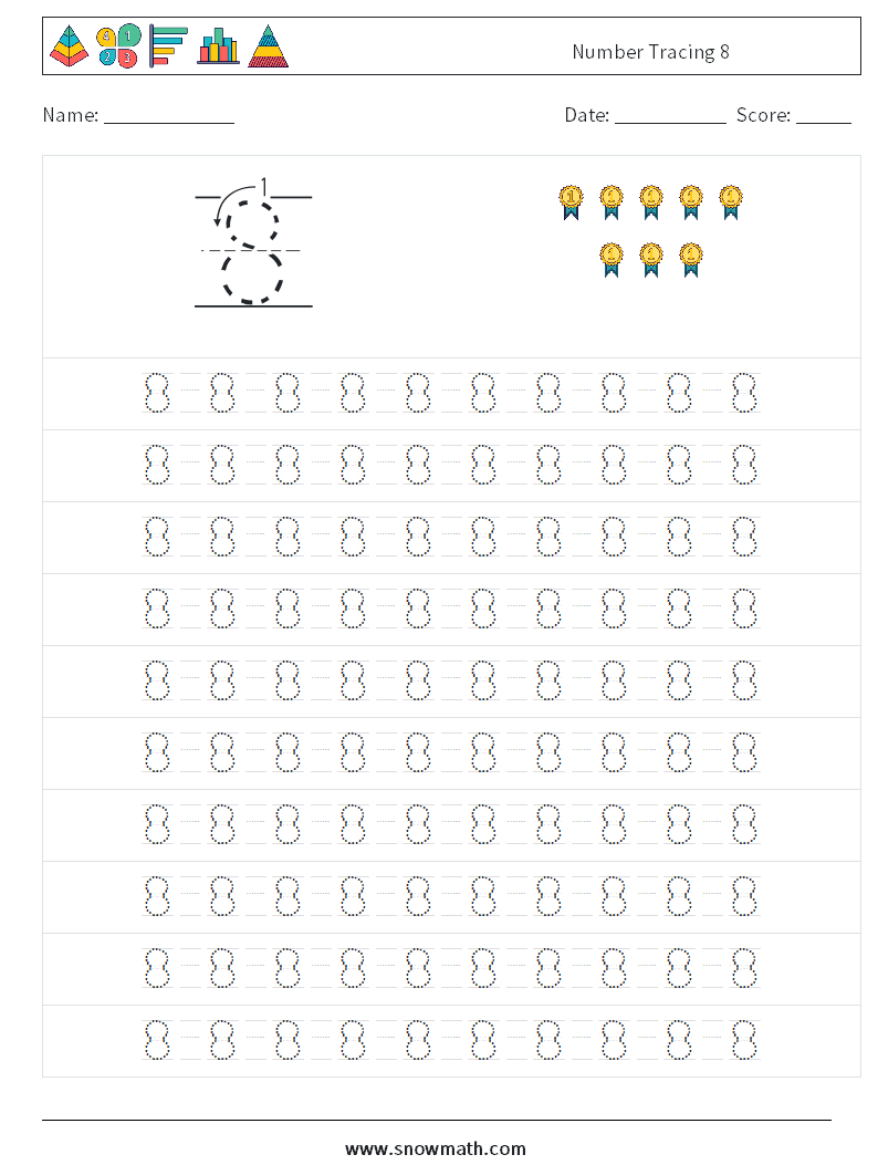 Number Tracing 8 Math Worksheets 13