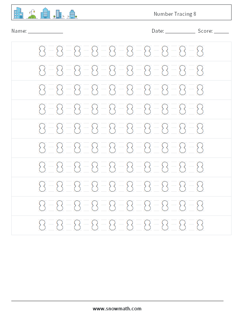 Number Tracing 8 Math Worksheets 14