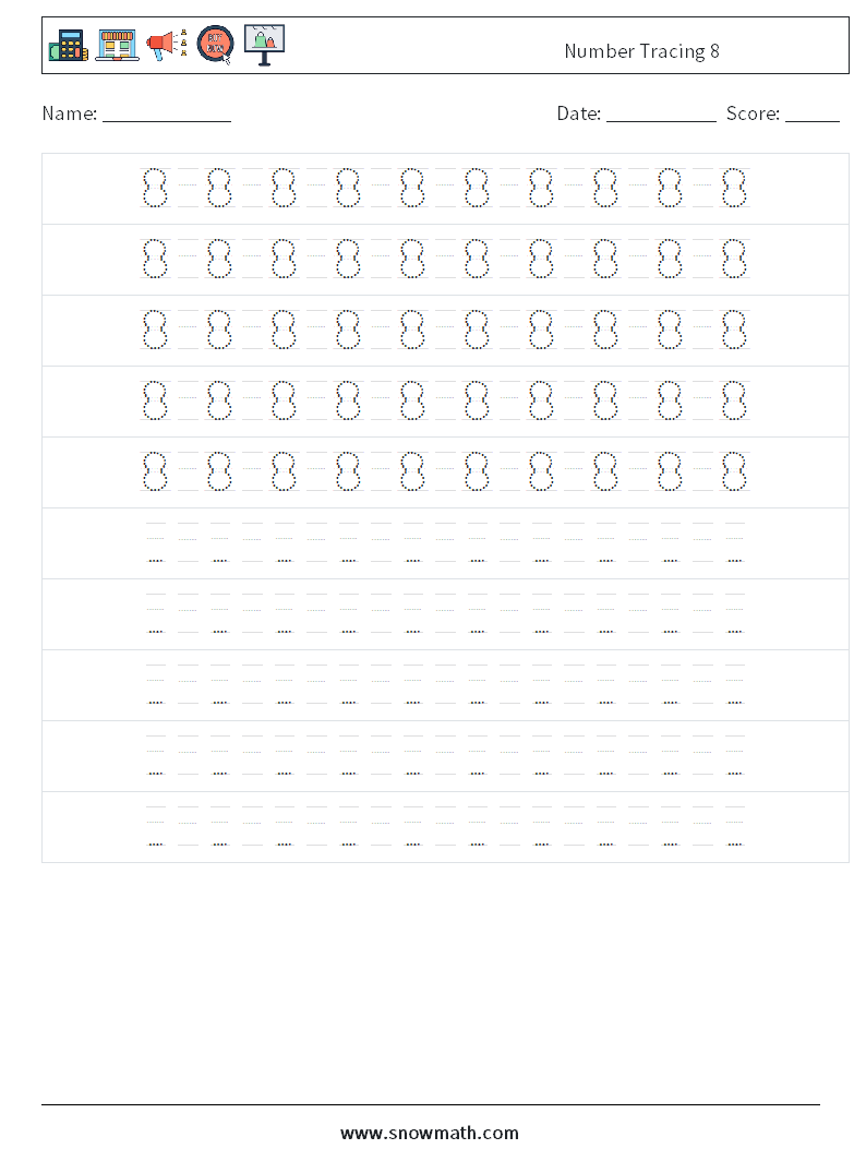 Number Tracing 8 Math Worksheets 16