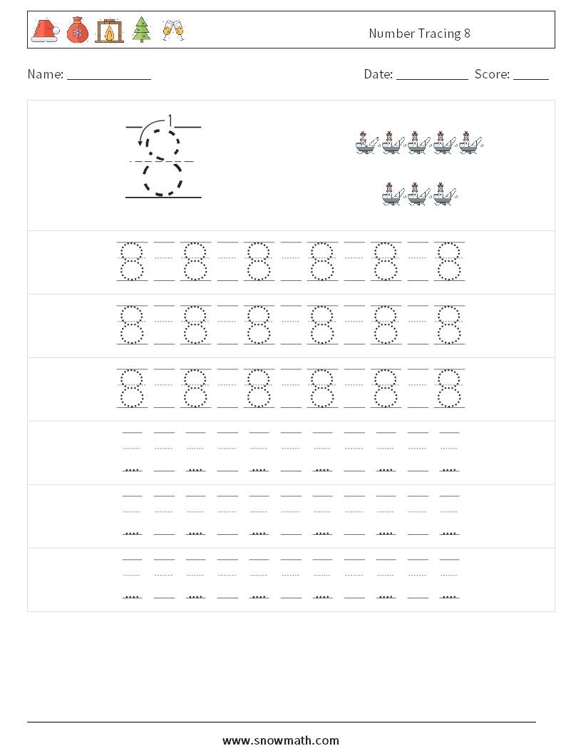 Number Tracing 8 Math Worksheets 19
