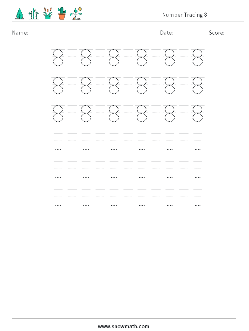 Number Tracing 8 Math Worksheets 20