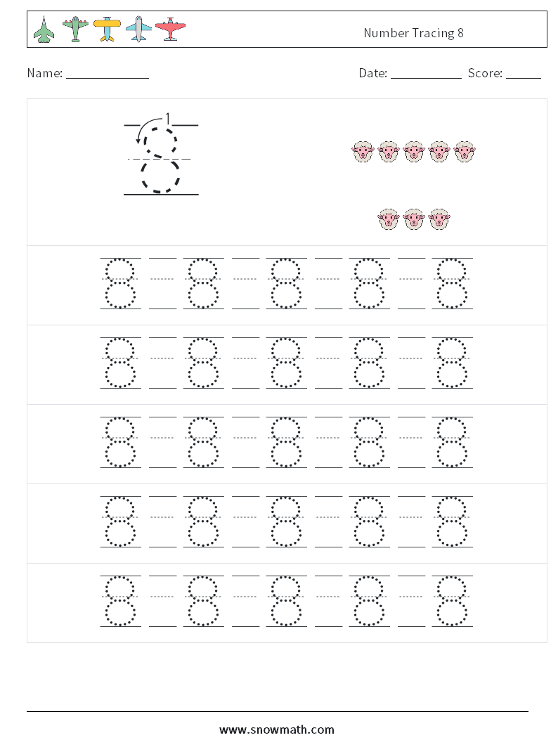 Number Tracing 8 Math Worksheets 21