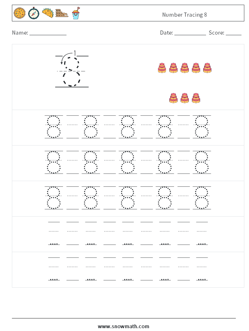 Number Tracing 8 Math Worksheets 23