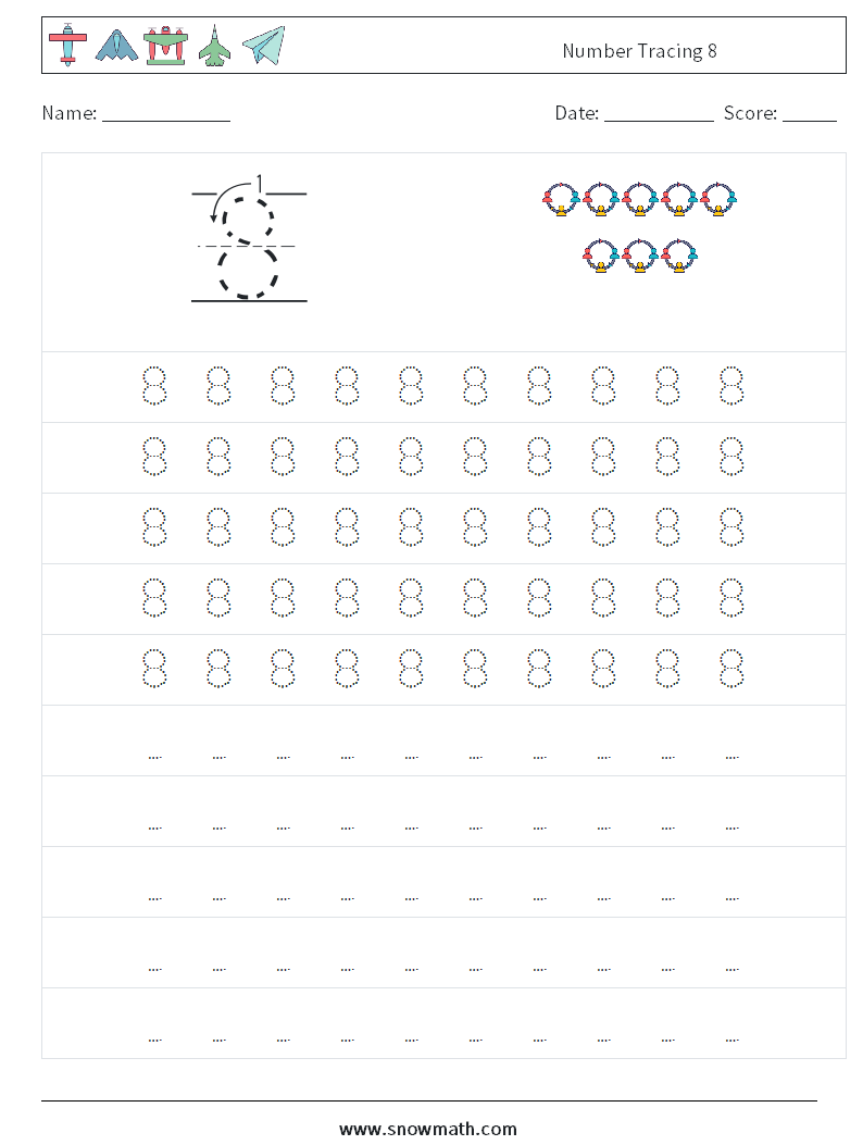 Number Tracing 8 Math Worksheets 3