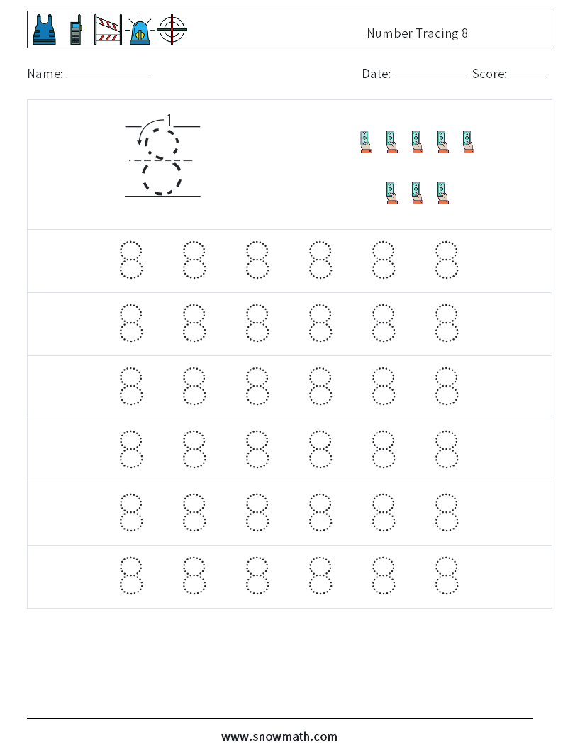 Number Tracing 8 Math Worksheets 5