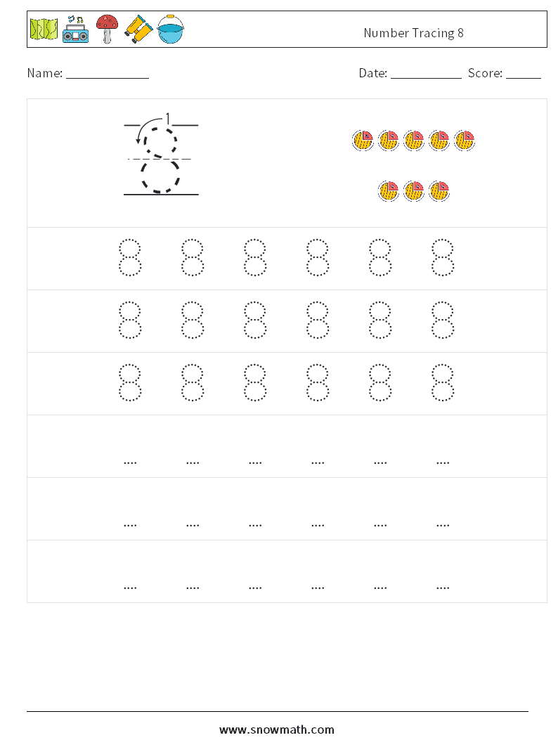 Number Tracing 8 Math Worksheets 7