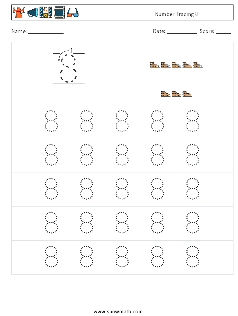 Number Tracing 8 Math Worksheets 9