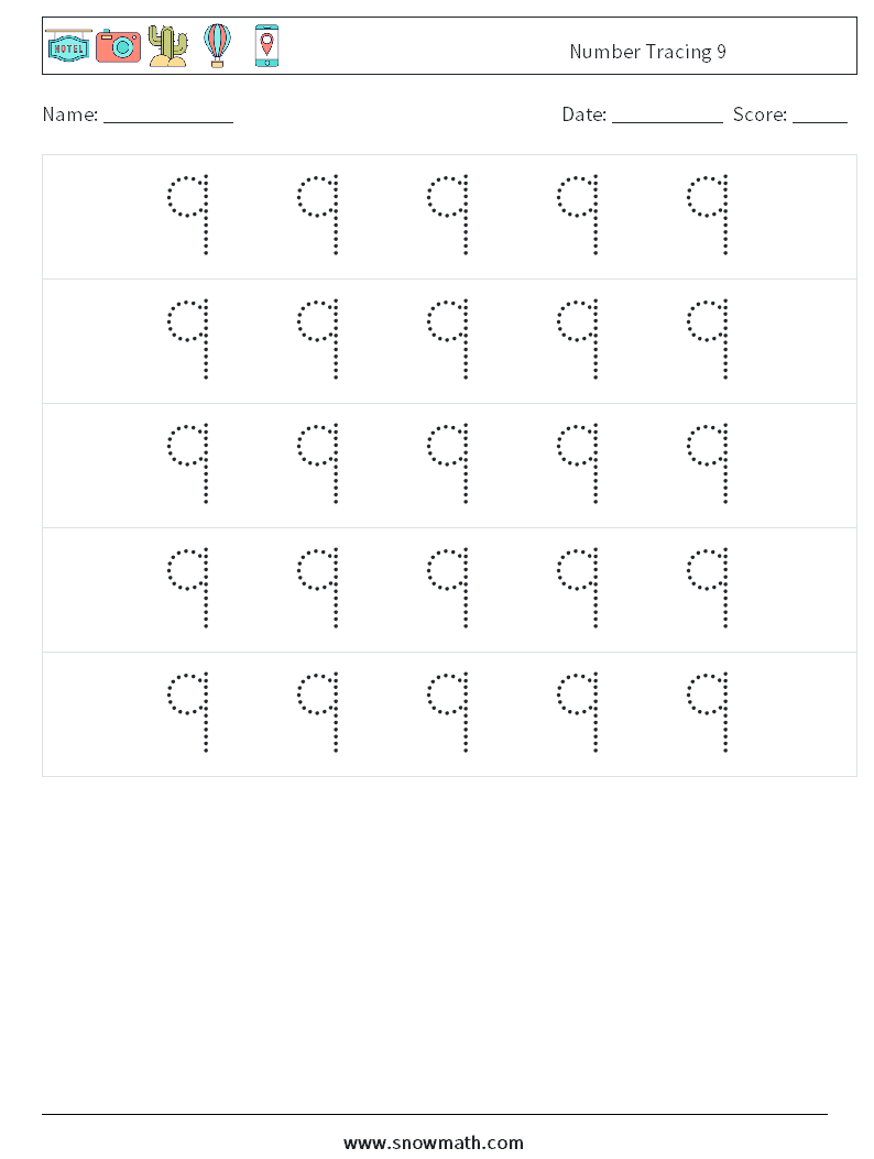 Number Tracing 9 Math Worksheets 10