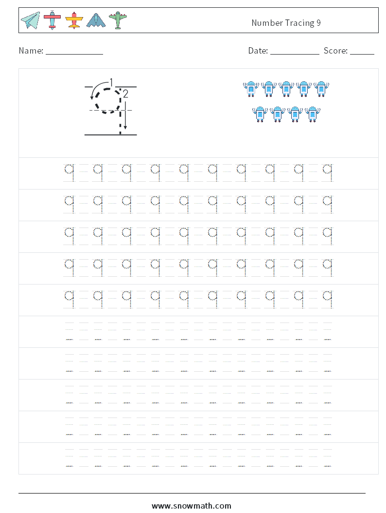 Number Tracing 9 Math Worksheets 15