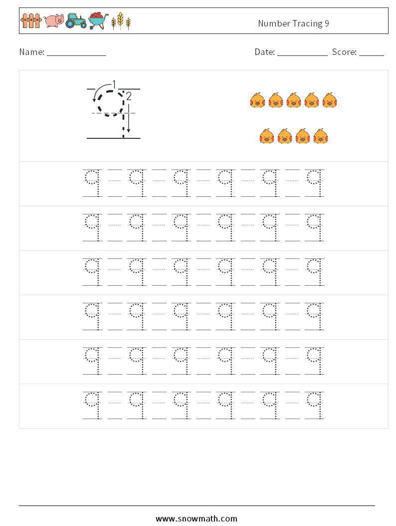 Number Tracing 9 Math Worksheets 17