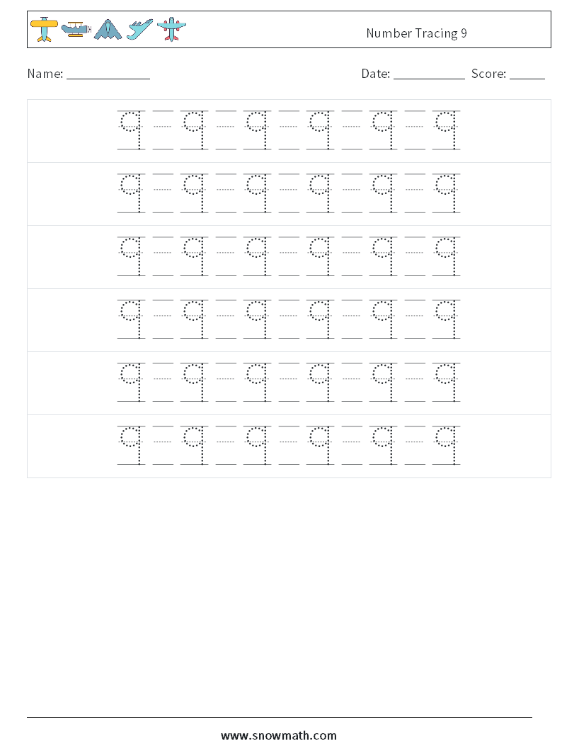 Number Tracing 9 Math Worksheets 18