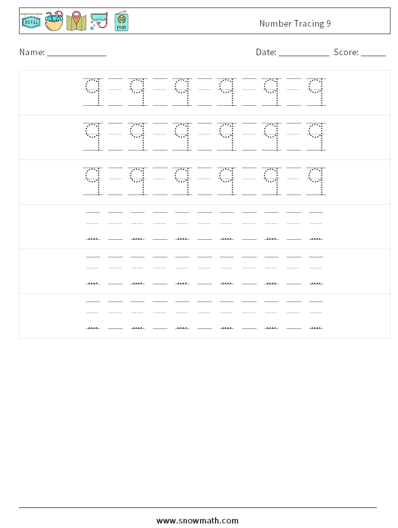 Number Tracing 9 Math Worksheets 20