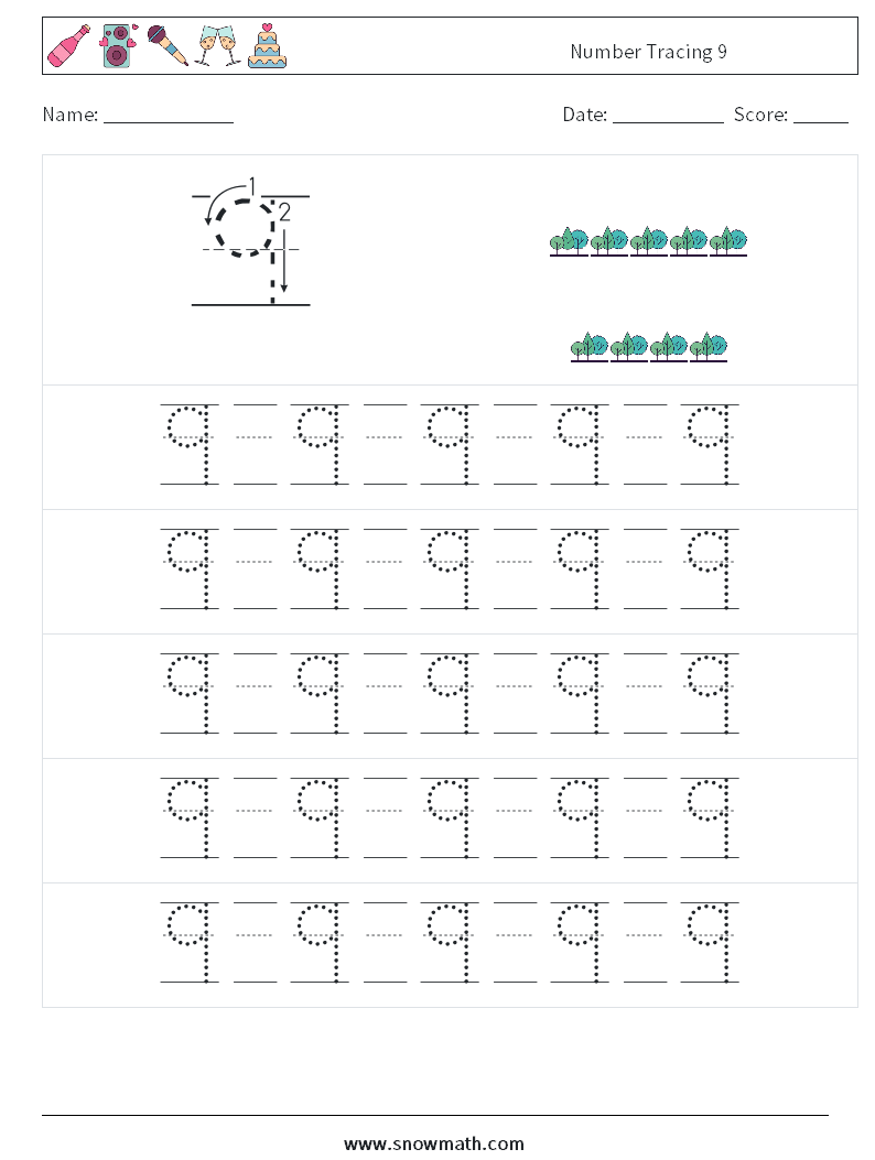 Number Tracing 9 Math Worksheets 21