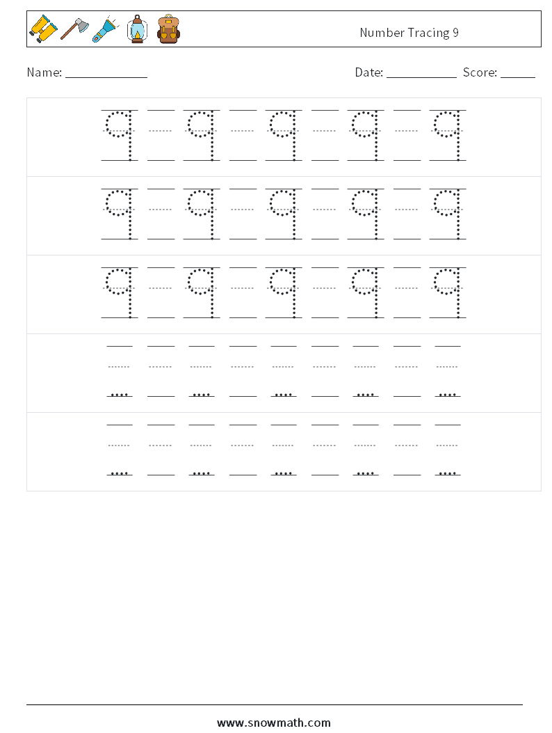 Number Tracing 9 Math Worksheets 24